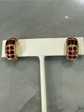 Swan Swarovski Gold-Tone Red Crystal Huggie Earrings